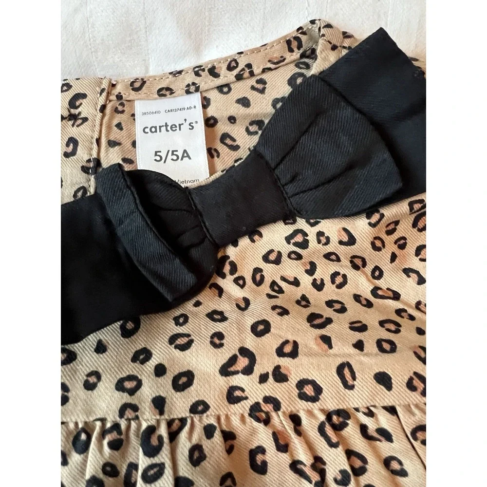 Carter's Girls' 2-Piece Top and Legging Set Animal Print Bow Black Sz 5 NWT